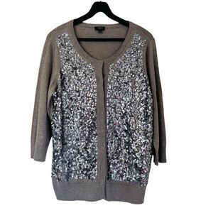 Talbots Sequin Embellished Gray Sweater Size 1X